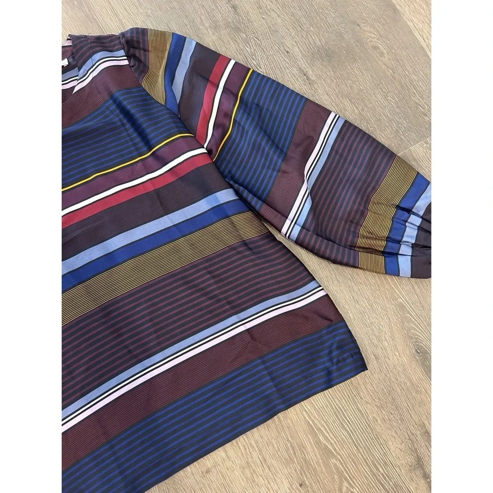 LOFT Petites Striped Long Sleeve Blouse Navy Burgundy‎ XSP 24110594